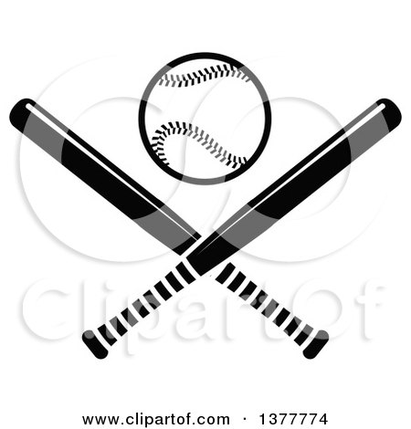 Clipart of a Black and White Baseball and Crossed Bats - Royalty Free Vector Illustration by Vector Tradition SM