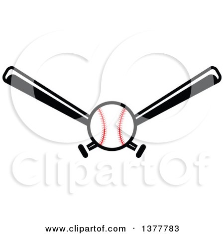 Clipart of a Baseball and Black and White Crossed Bats - Royalty Free Vector Illustration by Vector Tradition SM