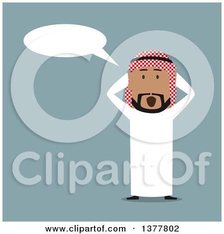 Clipart of a Flat Design Arabian Business Man Looking Shocked, on Blue - Royalty Free Vector Illustration by Vector Tradition SM