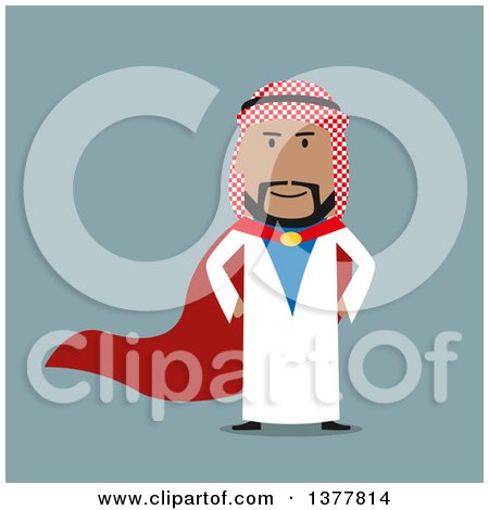 Clipart of a Flat Design Arabian Business Man , on Blue - Royalty Free Vector Illustration by Vector Tradition SM