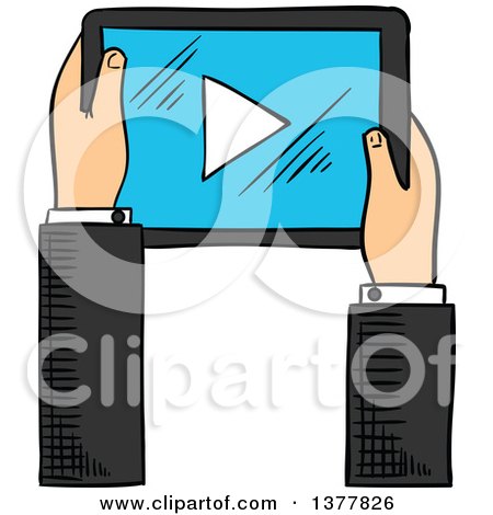Clipart of a Sketched White Business Man's Hand Using a Touch Screen Tablet Computer - Royalty Free Vector Illustration by Vector Tradition SM