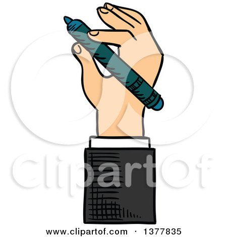 Clipart of a Sketched White Business Man's Hand Holding a Pen - Royalty Free Vector Illustration by Vector Tradition SM