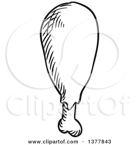 Clipart of a Black and White Sketched Chicken Drumstick - Royalty Free Vector Illustration by Vector Tradition SM