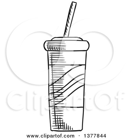 Clipart of a Black and White Sketched Fountain Soda - Royalty Free Vector Illustration by Vector Tradition SM