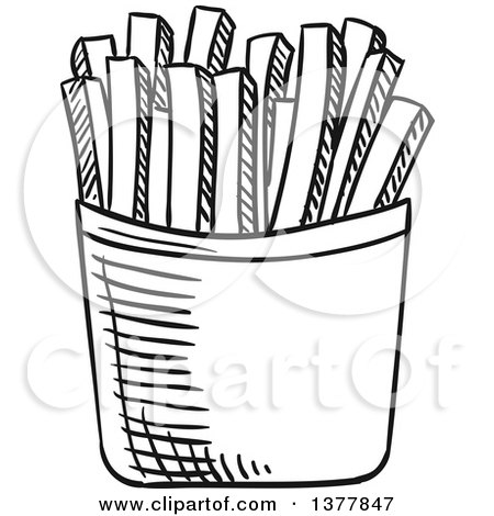 Clipart of Black and White Sketched French Fries - Royalty Free Vector Illustration by Vector Tradition SM