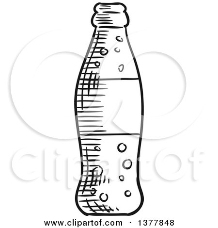Clipart of a Black and White Sketched Soda Bottle - Royalty Free Vector Illustration by Vector Tradition SM