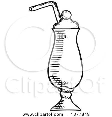 Clipart of a Black and White Sketched Milkshake - Royalty Free Vector Illustration by Vector Tradition SM