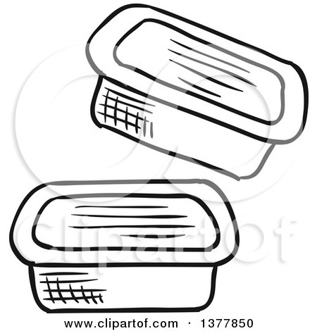 Clipart of Black and White Sketched Condiment Containers - Royalty Free Vector Illustration by Vector Tradition SM