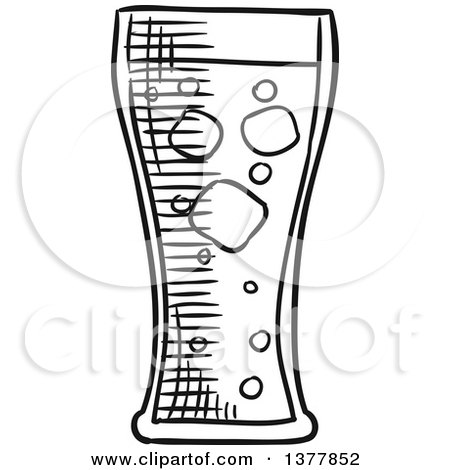 Clipart of a Black and White Sketched Glass of Soda - Royalty Free Vector Illustration by Vector Tradition SM