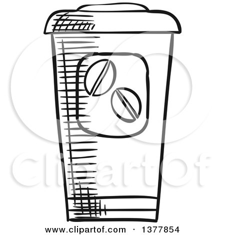 Clipart of a Black and White Sketched Take out Coffee Cup - Royalty Free Vector Illustration by Vector Tradition SM