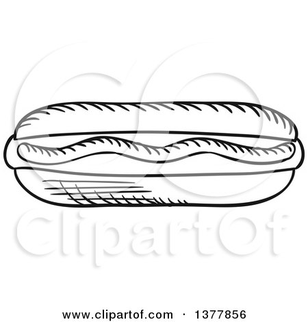 Clipart of a Black and White Sketched Hot Dog - Royalty Free Vector Illustration by Vector Tradition SM