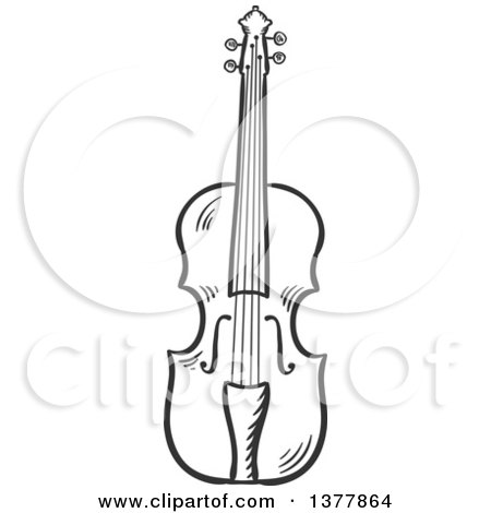 Clipart of a Black and White Sketched Violin - Royalty Free Vector Illustration by Vector Tradition SM