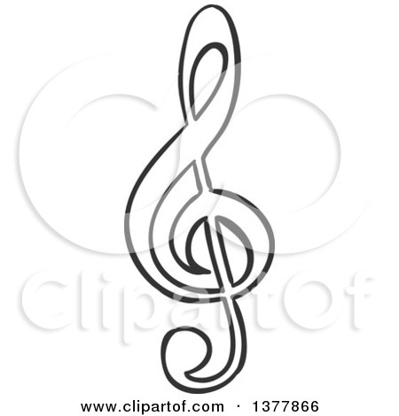 Clipart of a Black and White Sketched Clef Note - Royalty Free Vector Illustration by Vector Tradition SM