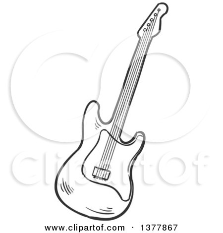 Clipart of a Black and White Sketched Electric Guitar - Royalty Free Vector Illustration by Vector Tradition SM