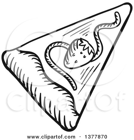 Clipart of a Black and White Sketched Slice of Dessert Pizza - Royalty Free Vector Illustration by Vector Tradition SM