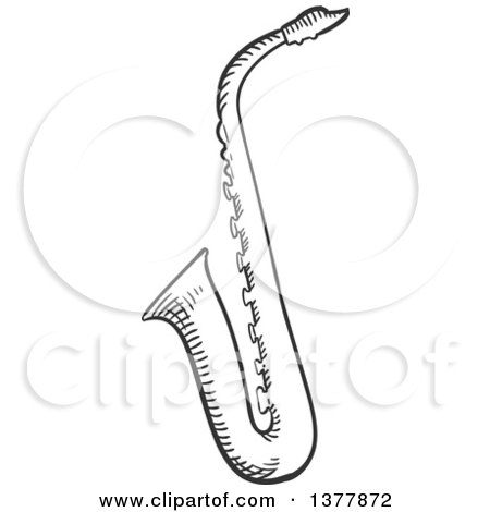 Clipart of a Black and White Sketched Saxophone - Royalty Free Vector Illustration by Vector Tradition SM