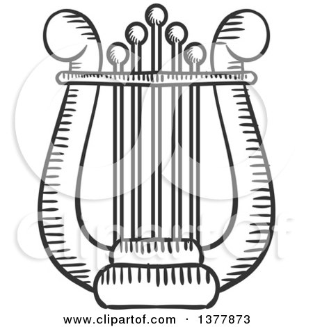 Clipart of a Black and White Sketched Lyre - Royalty Free Vector Illustration by Vector Tradition SM