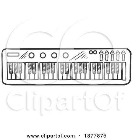 Clipart of a Black and White Sketched Music Keyboard - Royalty Free Vector Illustration by Vector Tradition SM