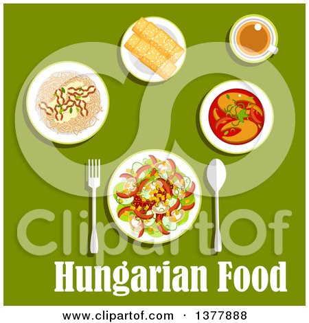 Clipart of Hungarian Food with Text over Green - Royalty Free Vector Illustration by Vector Tradition SM