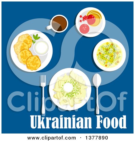 Clipart of Ukrainian Food with Text over Blue - Royalty Free Vector Illustration by Vector Tradition SM
