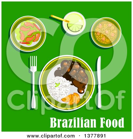 Clipart of Brazilian Food with Text over Green - Royalty Free Vector Illustration by Vector Tradition SM
