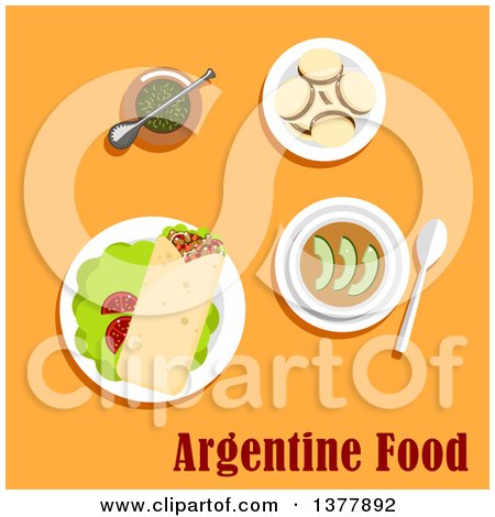 Clipart of Argentine Food with Text over Yellow - Royalty Free Vector Illustration by Vector Tradition SM