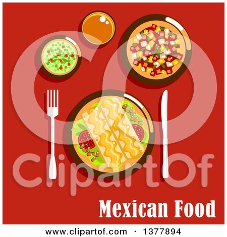 Clipart of Mexican Food with Text over Red - Royalty Free Vector Illustration by Vector Tradition SM