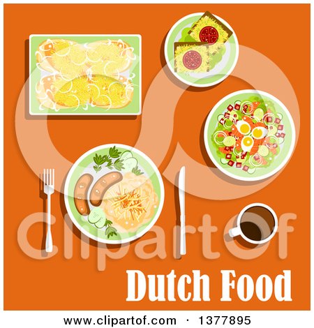 Clipart of Dutch Food with Text over Orange - Royalty Free Vector Illustration by Vector Tradition SM