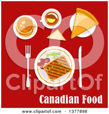 Clipart of Canadian Food with Text over Red - Royalty Free Vector Illustration by Vector Tradition SM