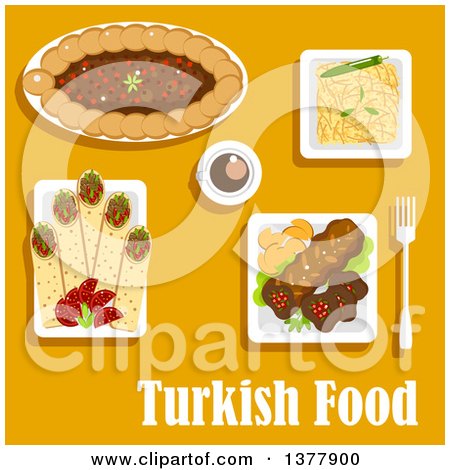Clipart of Turkish Food with Text over Yellow - Royalty Free Vector Illustration by Vector Tradition SM