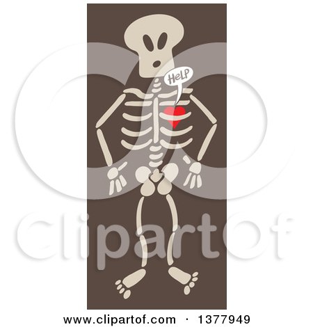 Clipart of a Heart Imprisoned Within a Skeleton, Begging for Help, over Brown - Royalty Free Vector Illustration by Zooco
