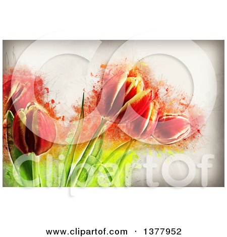 Clipart of Painted Tulips over Grunge - Royalty Free Illustration by KJ Pargeter