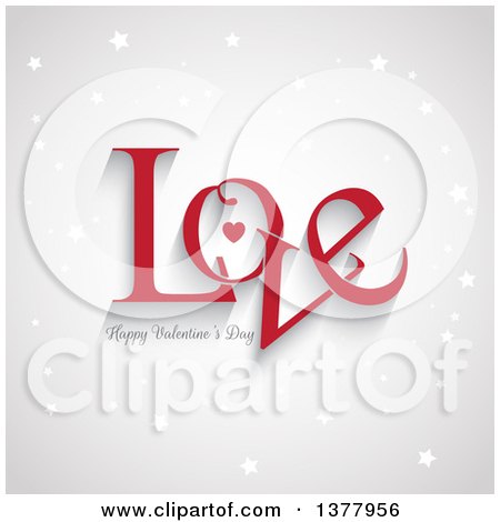 Clipart of Love Happy Valentines Day Text over Gray with Stars - Royalty Free Vector Illustration by KJ Pargeter