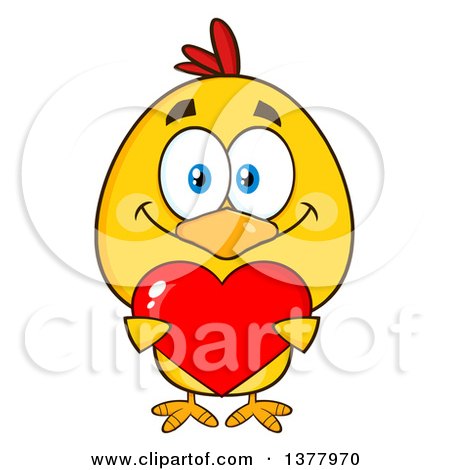 Clipart of a Yellow Chick Holding a Valentine Heart - Royalty Free Vector Illustration by Hit Toon