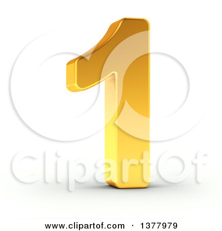Clipart of a 3d Golden Digit Number 1, on a Shaded White Background - Royalty Free Illustration by stockillustrations