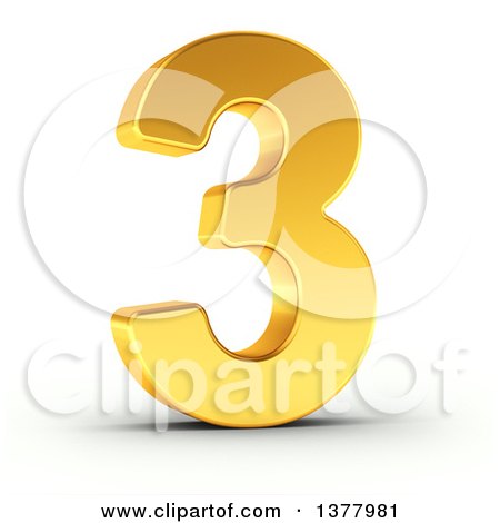 Clipart of a 3d Golden Digit Number 3, on a Shaded White Background - Royalty Free Illustration by stockillustrations