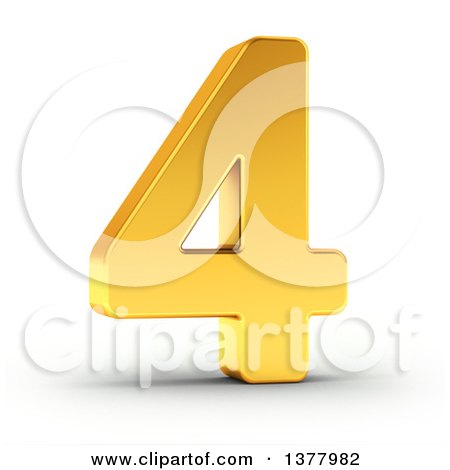 Clipart of a 3d Golden Digit Number 4, on a Shaded White Background - Royalty Free Illustration by stockillustrations
