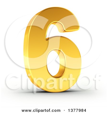 Clipart of a 3d Golden Digit Number 6, on a Shaded White Background - Royalty Free Illustration by stockillustrations