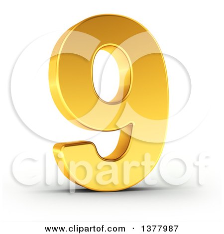 Clipart of a 3d Golden Digit Number 9, on a Shaded White Background - Royalty Free Illustration by stockillustrations