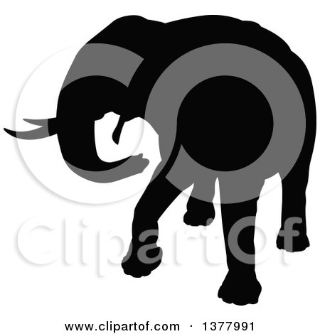 Clipart of a Black Silhouetted Elephant - Royalty Free Vector Illustration by AtStockIllustration