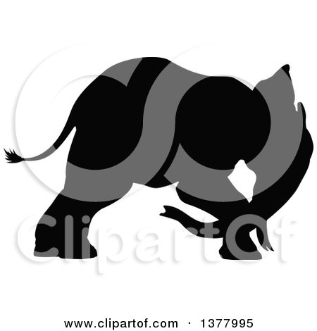 Clipart of a Black Silhouetted Elephant - Royalty Free Vector Illustration by AtStockIllustration