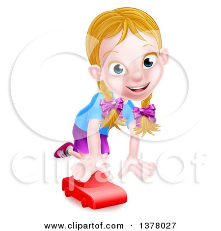Clipart of a Happy White Girl Playing with a Toy Car - Royalty Free Vector Illustration by AtStockIllustration