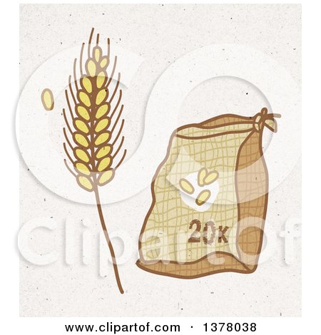 Clipart of a Sack of Wheat Flower and Strand on Fiber Texture - Royalty Free Illustration by NL shop