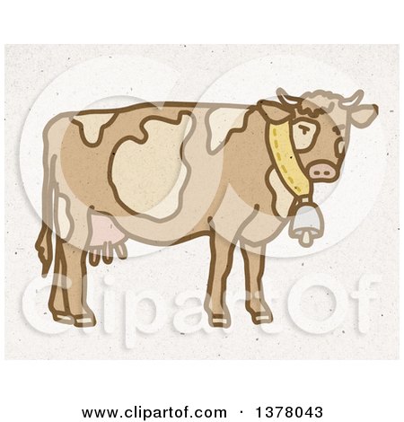 Clipart of a Dairy Cow Wearing a Bell on Fiber Texture - Royalty Free Illustration by NL shop