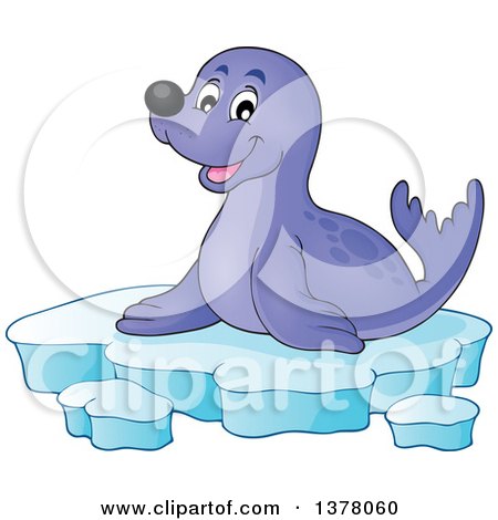 Clipart of a Happy Seal Sitting on Ice - Royalty Free Vector Illustration by visekart