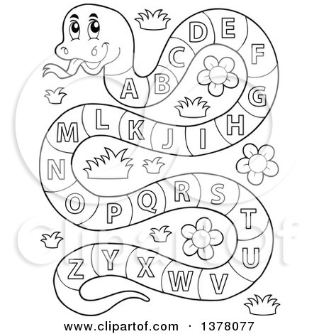 Black and White Happy Snake with an Alphabet Body Posters ...