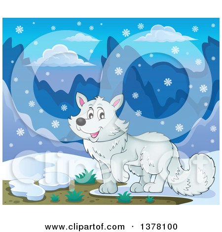 Clipart of a Happy Arctic Fox in the Snow - Royalty Free Vector Illustration by visekart