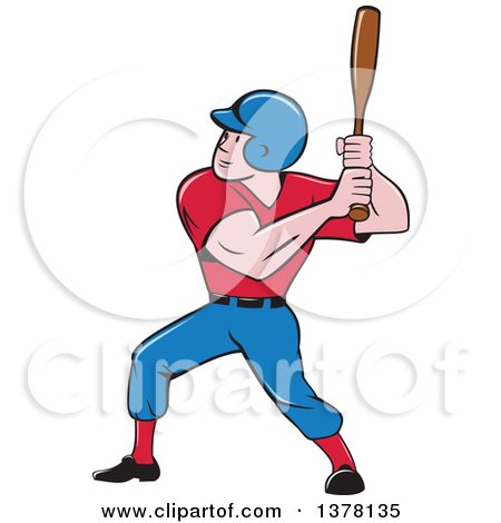 Clipart of a Retro Cartoon White Male Baseball Player Athlete Batting - Royalty Free Vector Illustration by patrimonio