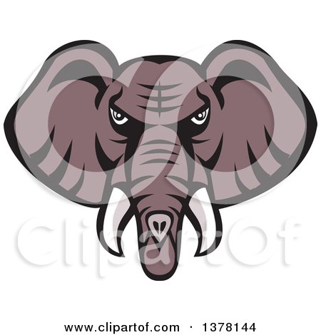 Clipart of a Retro Mad African Elephant Head - Royalty Free Vector Illustration by patrimonio