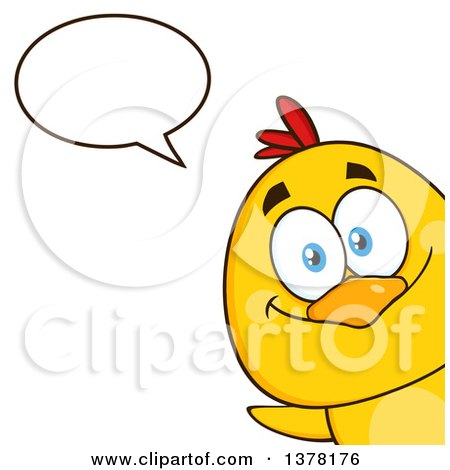 Clipart of a Yellow Chick Peeking Around a Corner and Talking - Royalty Free Vector Illustration by Hit Toon
